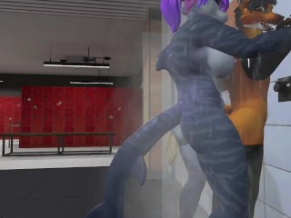 Heat anthro Futa furry dragon sex with furry fox Sex standing under the shower