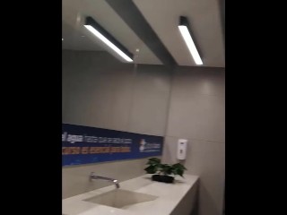 Amazing extreme handjob at shopping center mall public bathroom with hot cumshot