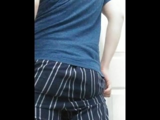 Stripping out of pajamas and stretching my leg up to give myself a standing foot job