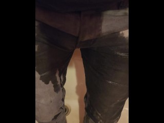 Pov girl wets gray jeans