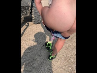 POV Pissing Couple - Watch Her Piss Outside & Then He Pisses On Her Pussy