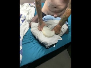 Guy humps pillow while he thinks about his wife fucking another man