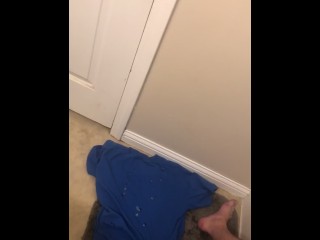 Huge Cumshot hits the wall in bathroom! Legs shaking as 14 ropes of cum EXPLODE!