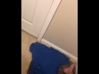 Huge Cumshot hits the wall in bathroom! Legs shaking as 14 ropes of cum EXPLODE!