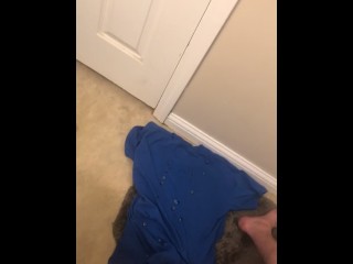 Huge Cumshot hits the wall in bathroom! Legs shaking as 14 ropes of cum EXPLODE!