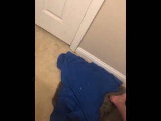 Huge Cumshot hits the wall in bathroom! Legs shaking as 14 ropes of cum EXPLODE!