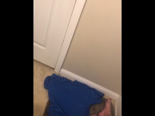 Huge Cumshot hits the wall in bathroom! Legs shaking as 14 ropes of cum EXPLODE!