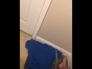 Huge Cumshot hits the wall in bathroom! Legs shaking as 14 ropes of cum EXPLODE!