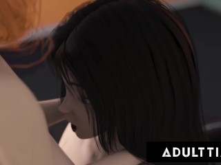 CUSTOMER SERVICE - Huge Tits Futanari Babe Creampies Boss With Her Big Cock To Save Her Employees