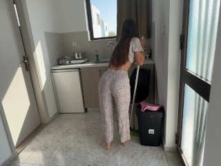 Roommate sees me cleaning gets horny and fucks me hard