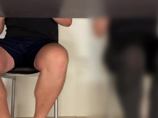 Huge cumshot under the school table | masturbating in school