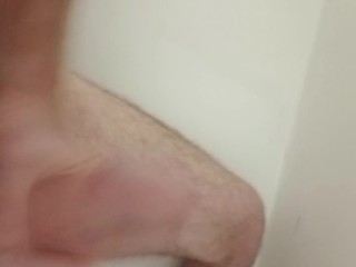 Watch me jerk my long cock in the shower and cum hard.