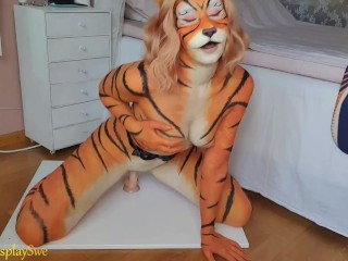 Tiger bodypaint - Dildo riding and BJ - MisaCosplaySwe