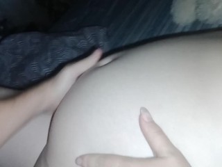 Eight month pregnant wife gets juicy creampie in juicy pussy, lots of cum in her hole