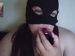 Masked chubby smokes in bed