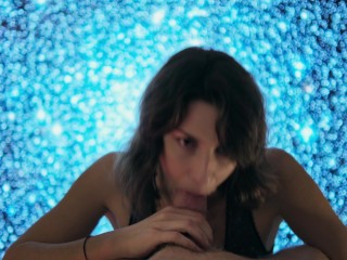 Enthousiastic slut sucking in front of the cosmos