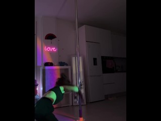 Twerk and pole dance Redhair student with big ass