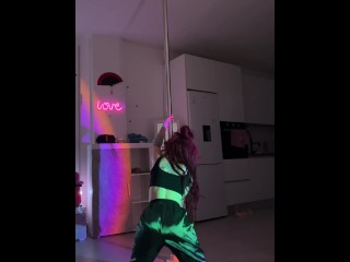 Twerk and pole dance Redhair student with big ass