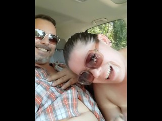 Caught jacking off in the car by hot neighbor leads to risky blowjob.