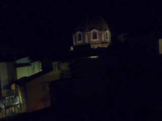 Hotel window doggystyle w/ great view of church on vacation Italy