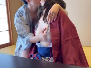 【個人撮影】江の島🏝️旅館で朝食後に浴衣姿のまりあのおっぱいを突然舐めてみた♡／Japanese amateur hentai ／日本人／パイパン／色白／美少女