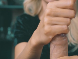 I gently took care of my husband's hard cock. Do you like such a gentle care?