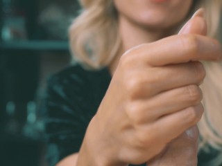 I gently took care of my husband's hard cock. Do you like such a gentle care?