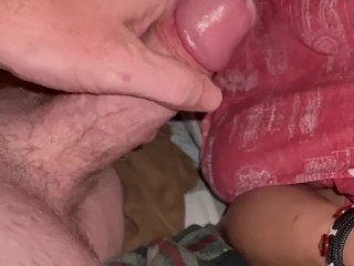 Shy Asian helps clean up 🧹 huge load 💦 after late night Blowjob