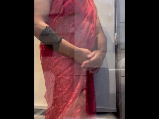 Watch me Taking Shower in Pink Indian Saree
