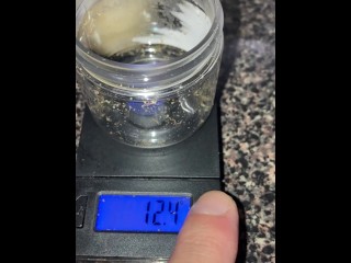 A couple ounces of my cum!!!! Weighing my frozen cum loads on a scale-53.7grams