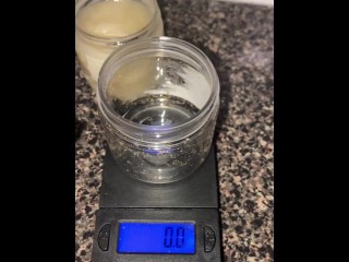 A couple ounces of my cum!!!! Weighing my frozen cum loads on a scale-53.7grams