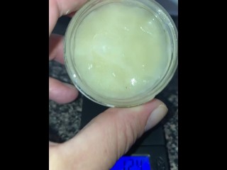 A couple ounces of my cum!!!! Weighing my frozen cum loads on a scale-53.7grams