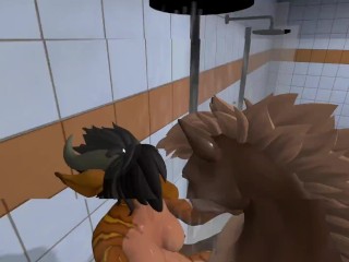 Heat anthro Furry Centaur fucks furry dragon in the shower, suspended sex