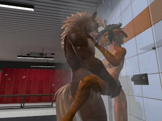 Heat anthro Furry Centaur fucks furry dragon in the shower, suspended sex