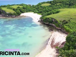 Putri Cinta swims naked at the beach exposing her pussy and boobs