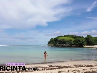 Putri Cinta swims naked at the beach exposing her pussy and boobs