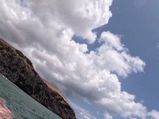 naked girl swims in the sea with pussy underwater