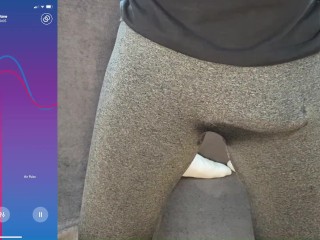 Huge hands free cumshot in through pants