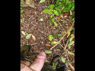 Big soft cock pissing in woods in work uniform and boots