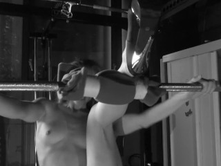 teasing - naked squat in the gym with the best view