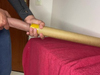 massaging my dick at work with my boss's cardboard tube