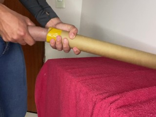 massaging my dick at work with my boss's cardboard tube