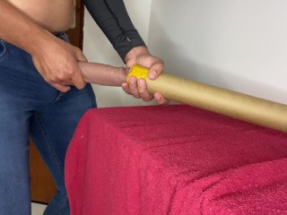 massaging my dick at work with my boss's cardboard tube