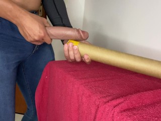 massaging my dick at work with my boss's cardboard tube