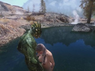 Sexy girl fucks a filthy, fish-smelling Argonian harbour boy