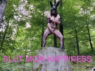 Cosplay hot milf in a bodysuit and bunny mask masturbates until she cums