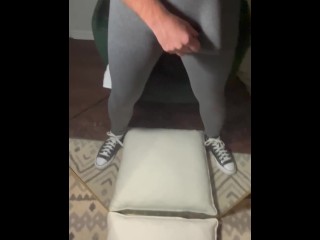 Showing off my big cock in grey leggings and high top converse