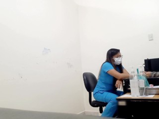 nurse conducts interview in her office and then gives intense blowjob to stranger