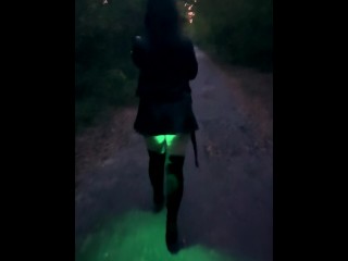 Flashlight in my ass - walking with anal plug in public