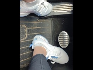 Pedal pumping in my sneakers while my mini Cooper is running